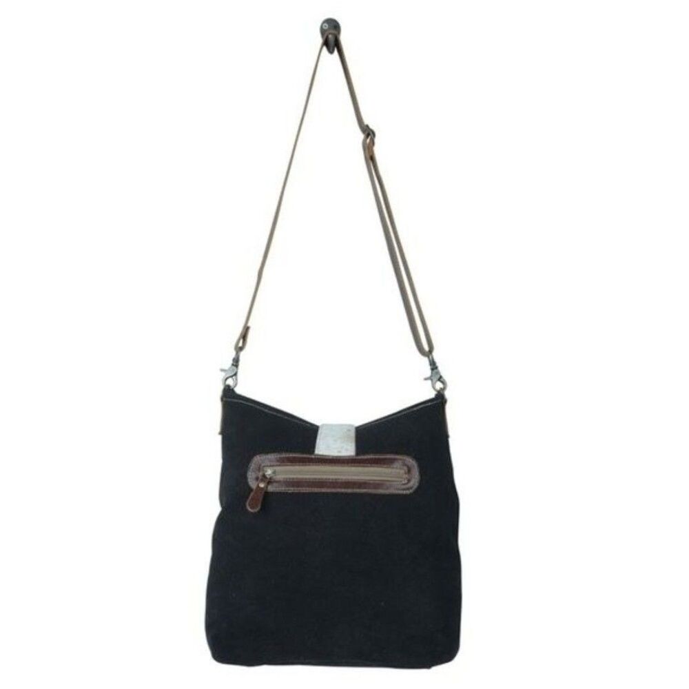Myra Bag Handmade Brave Shoulder Bag Upcycled Canvas & Cowhide Leather - Picture 6 of 9